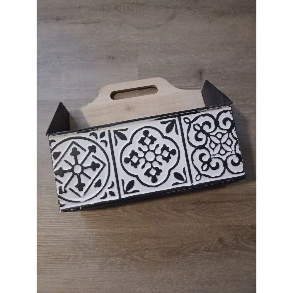 Large Metal Tin Tile Wood Organizer Hanging Standing Box